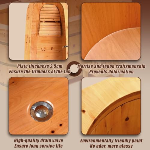 Naturholz-Badewanne mit Wasserhahn-Set – freistehende Badewanne für Erwachsene und Kinder, Outdoor-Bank und Wasserschaufel inklusive, familienfreundliches Design – Bild 6