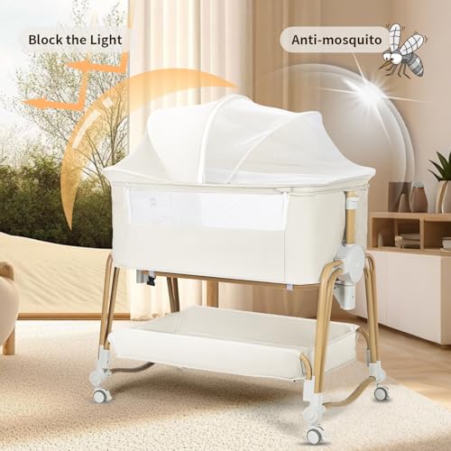 Image of 4-in-1 Baby Bassinet, Portable Bassinet Bedside Sleeper with Mosquito Net