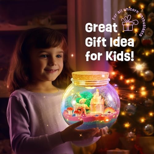 Unicorn Terrarium Gifts for Kids - Light Up Terrarium Crafts Kit with DIY Moon Lamp - Unicorn Toys for Girls - Arts and Crafts Birthday Gift for Girls Ages 4 5 6 7 8-12 Year Old