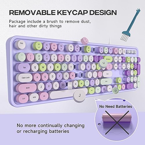 Image of Dilter Wired Keyboard, 104 Keys Full-Sized Typewriter Keyboards, USB Office Keyboard with Number Pad, Caps Indicators, Foldable Stands for Windows, PC, Laptop, Desktop (Purple Colorful)