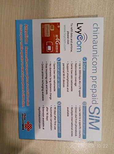 China SIM Card 3GB 4G LTE Data + 50 mins Local Calls or 100 Texts! China Local #, Free Incoming Calls and Texts!