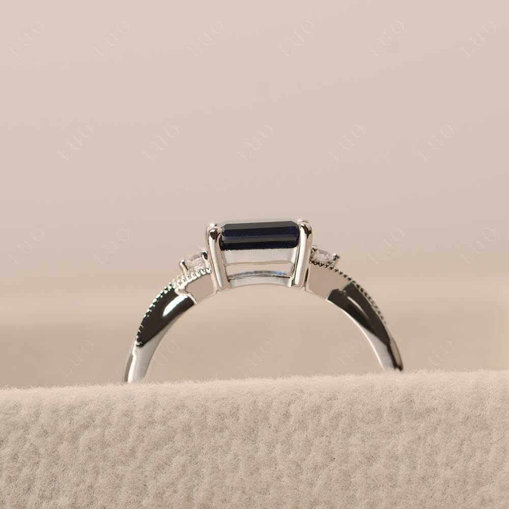 LUO 925 Sterling Silver Emerald Cut 7X5 MM Gemstone Ring, East West Engagement Ring for Women Jewelry - Image 6
