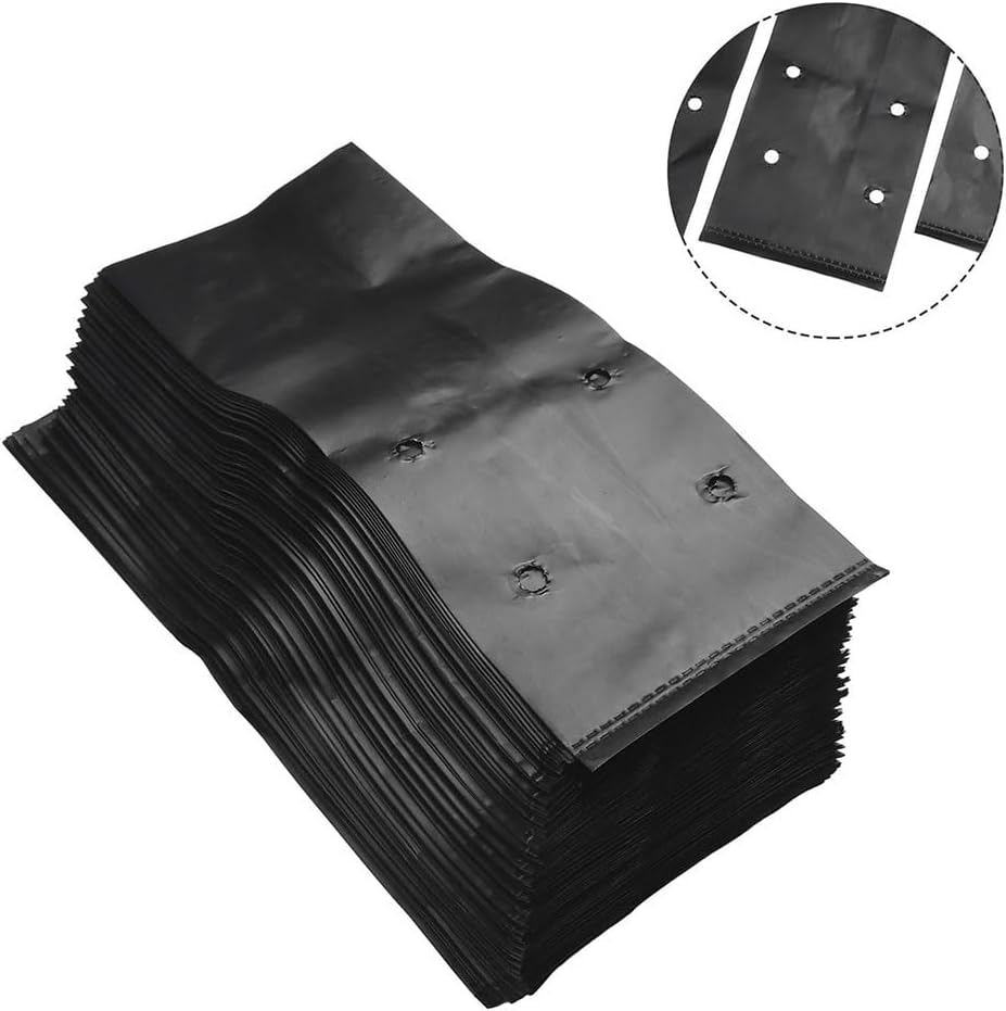 100 Black PE Material Plant Grow Bags Pots Flower Thicken Seedling for Garden Fruit Tree Seedling Cup Bonsai Planting Bag with Breathable Holes(17x30cm)