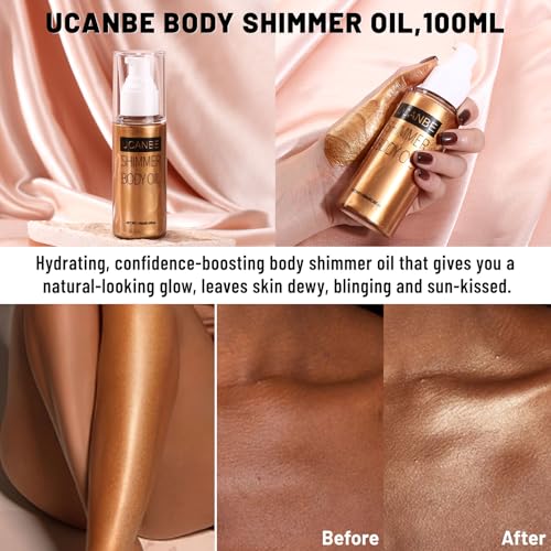 Ucanbe STUB154_03 Body Shimmer Oil 100Ml, Moisturizing Body Glow Glitter Oil, Waterproof Shimmering Body Luminizer Liquid Illuminator Highlighter, Tinted Shimmer Body Lotion Glowing Bronzer Makeup thumb #3