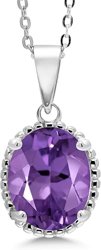 Gem Stone King Collar con colgante de piedra natal ovalada de plata de ley 925 para mujer, ovalado de 0.45 x 0.39 pulgadas, con cadena de 18 pulgadas