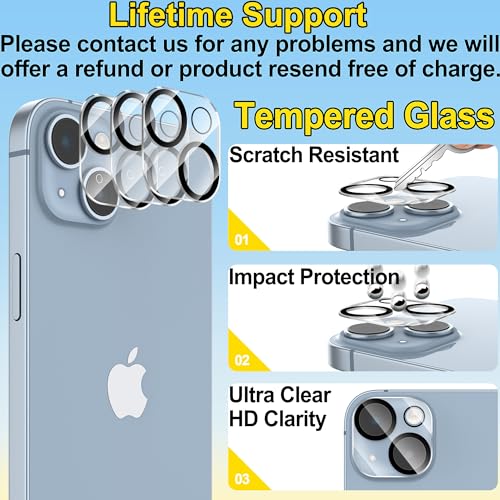 Image of 4youquality 3-Pack Camera Lens Protector for iPhone 14 & iPhone 14 Plus | 9H Tempered Glass, Impact-Protection, Anti-Scratch, Night Shot Compatible, Ultra Clear, High Transparency, Case-Friendly