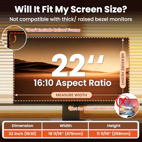 Image of Magnetic 22 inch Privacy Screen for Computer Monitor Frameless /Thin Bezel 16:10 Aspect Ratio, Hanging Anti Blue Light Shield Eye Protection, 22in Removable Anti-Impact Privacy Protector Film