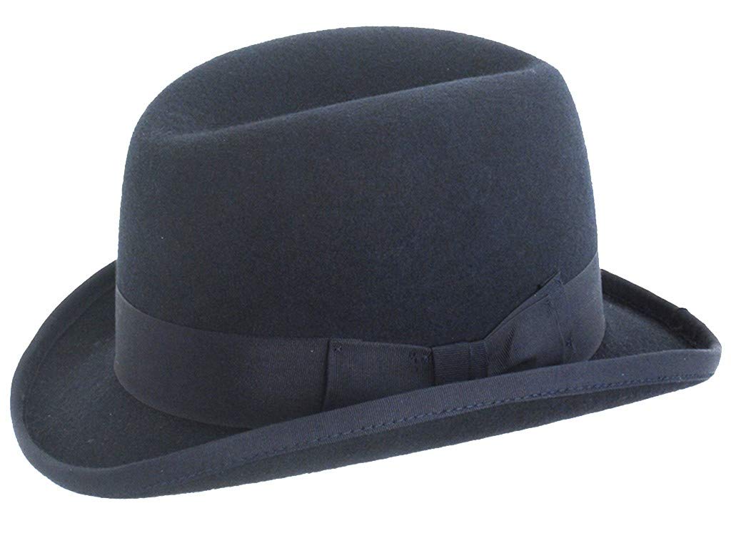 DH Hand Made 100% Wool Hard Top Churchill Homburg Felt Trilby Hat New (Medium, Navy)