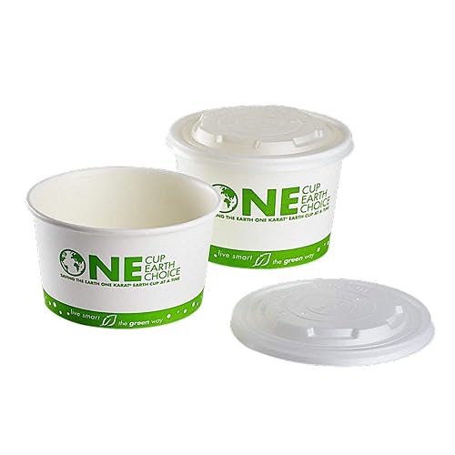 Miniatura 3 de lollicup ke-kdl114Karat tierra compostable tapa plana para papel contenedores de alimentos 12fl oz -16fl oz Paquete de 500