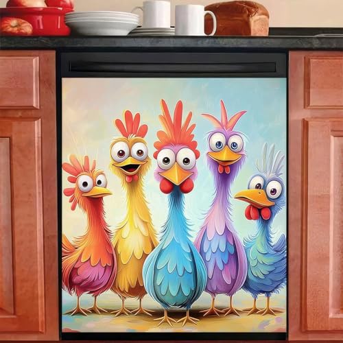 Funny Rooster Dishwasher Magnet Cover 23x26 Inch Home Appliances Stickers Country Farmhouse Window Fridge Door Cover Farmhouse Rooster Magnetic Dishwasher Sticker Kitchen Decor