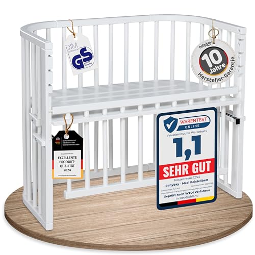 babybay Maxi Comfort Plus Beistellbett & Stubenwagen aus massivem Buchenholz/Zustellbett mit Verschlussgitter/stufenlos verstellbar & umweltfreundlich/mitwachsendes Babybett (weiß lackiert) babybay Maxi Comfort Plus Beistellbett & Stubenwagen aus massivem Buchenholz/Zustellbett mit Verschlussgitter/stufenlos verstellbar & umweltfreundlich/mitwachsendes Babybett (weiß lackiert)