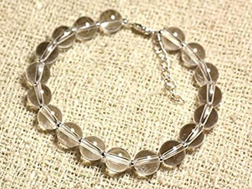 925 Sterling Silver Artisan Loose Silver Helling 8mm Stracking White Crystal Quartz Bracelet Round, Smooth 7" for Mens, Womens, gf, bf & Adult. CHIK-BRACE-39158
