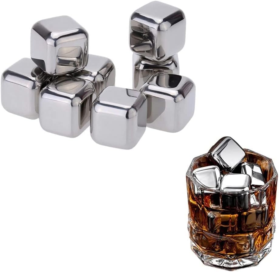 SYGA Stainless Steel Whiskey Stones Ice Cubes Reusable for Whiskey, Vodka, Liqueurs, Wine, Beverage Juice or Soda - Pack of 8