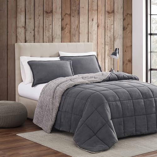 Image of Eddie Bauer - Queen Comforter Set, Microsuede Bedding with Soft Sherpa Reverse, 3 Piece Bed Set with Matching Pillowcases (Sherwood Grey)