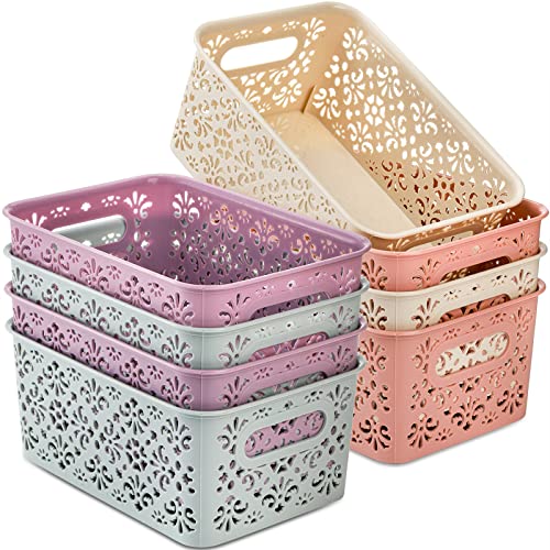 Image of Frcctre 8 Pack Plastic Storage Baskets, Portable Small Pantry Organizer BasketS Bins with Handle, Stackable Household Organizers Nursery Basket for Home, Kitchen Cabinet Countertop Bedroom Bathroom