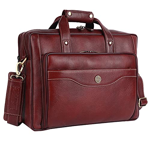 HAMMONDS FLYCATCHER Laptop Bag -Genuine Leather Laptop Office/Casual Bag for Men with Trolley Straps, Carry Handles with Adjustable Strap -Brown -Fits up to 16-Inch Laptop/MacBook- 1 Year Warranty