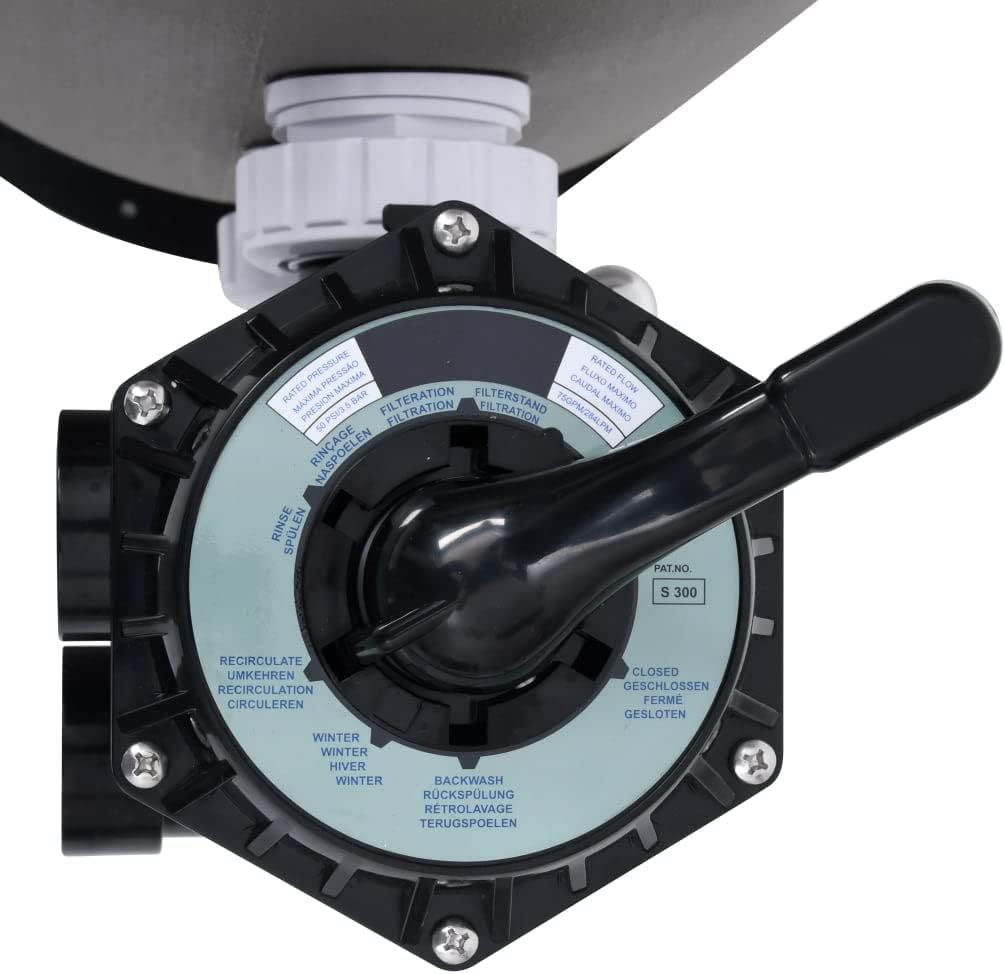 YAFF Pool Sand Filter with Side Mount 6-Way Valve Gray (30.734lbs)