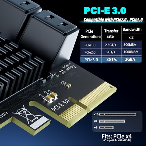 Image of 4-Port SATA Expansion Card (PCIe 3.0 x4 to 6Gbps SATA Card), Supports OS Boot, Compatible with Windows /Mac /Linux /NAS