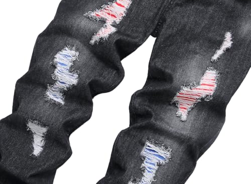 Image of Men's Ripped Slim Fit Jeans Straight Leg Denim Pants