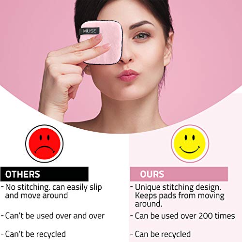 Reusable Makeup Remover Pads | Free Spa Terry Cotton Stretch Headband | Large Double-Sided Square Shape Microfiber Clean Sponges For Erasing Heavy Makeup And Clay Masks By Muse Botanicals #TOP4