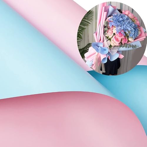 XICHEN 20 Sheets/Double-Sided Colors Flower Wrapping Paper,Waterproof Florist Bouquet Paper,DIY Crafts,Different Double-Sided Colors 58 x 58cm(22.8x 22.8 inch) (Water pink + Water blue)