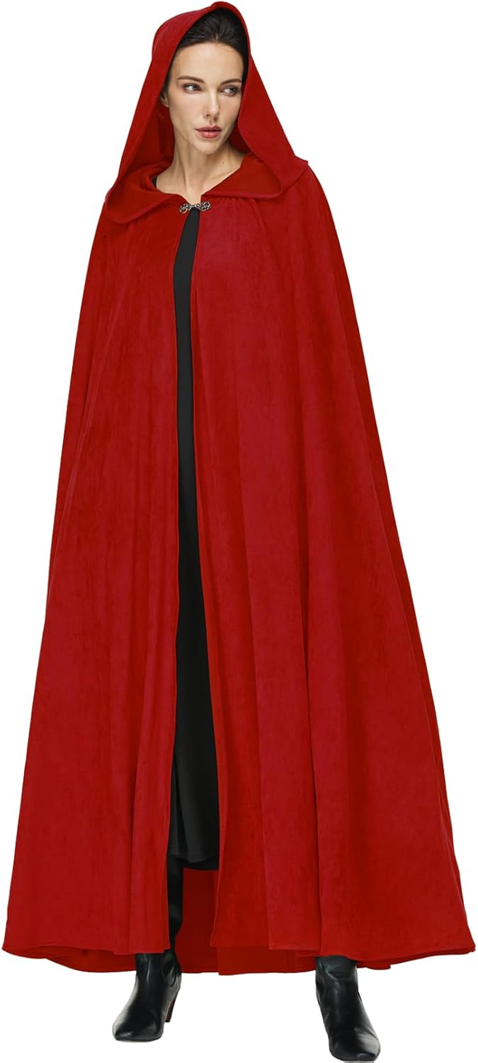 Unisex Medieval Cloak with Hood 140cm Full Length Renaissance Cape Coat for LARP Halloween Cosplay