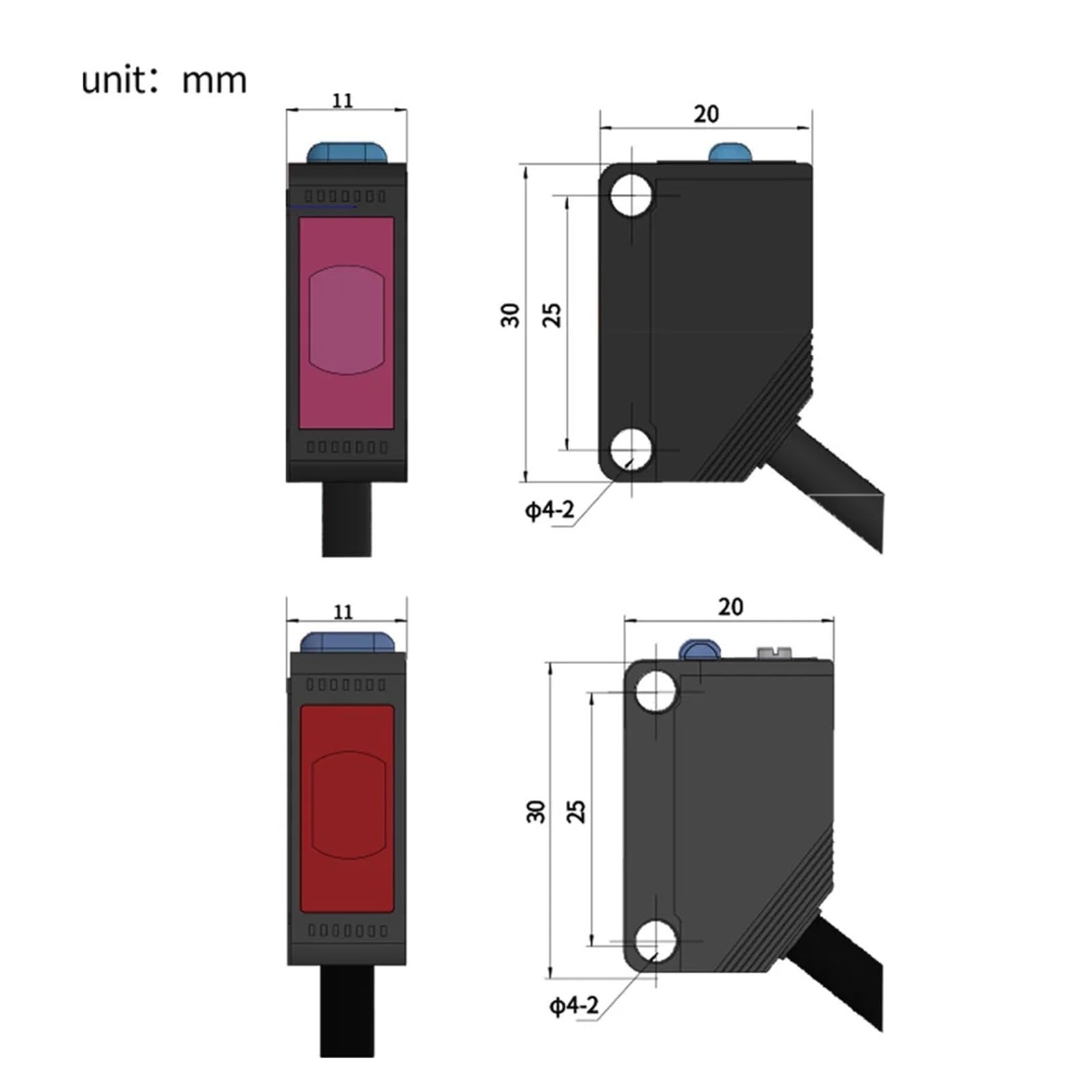 E3Z-T81 fotoelektrischer Sensor, Durchlicht-Schaltabstand 5 m, NPN, PNP, 10–30 V DC, quadratischer fotoelektrischer Schalter mit Halterung (Color : 10M 3-Wire NPN NO NC)