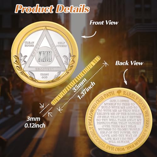 Image of Victory Path 23 Year Sobriety Coin, Affirmation AA Chips, Addiction Recovery Twenty-Three Years Sober Medallions, Celebrating Anniversary Token, Alcoholics Anonymous Sobriety Gifts for Men Women