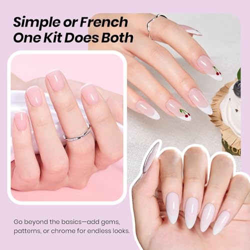 Image of Beetles French Tip Gel Polish - Peach Mousse 15ML Full Size with French Tip Stamp, Hema Free White Light Pink Gel Nail Polish, Soak Off UV LED Lamp French Nail Kit Art for Summer Nails