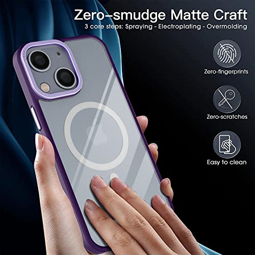 Image of Vaku Luxos Clear Armor MagPro for iPhone 14 Plus Cover Case, Shockproof, Scratch Resistant, Slim, Thin, Military-Grade Metal Ring Camera Protection, Compatible with MagSafe Back Cover - Purple