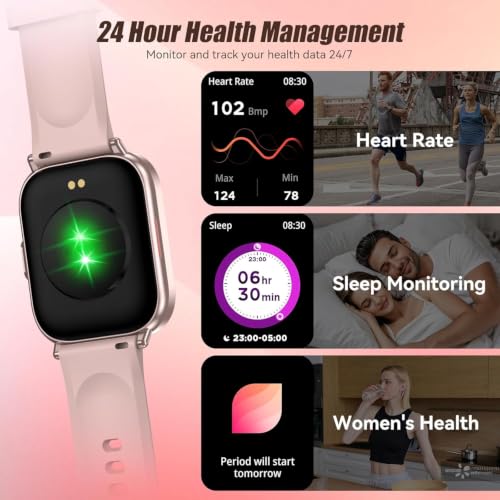 Image of Smart Watch, 2.01 inch HD Touchscreen Fitness Tracker with Bluetooth Calling, 120+ Sports Modes, 24 /7 Heart Rate Sleep Monitor, IP67 Waterproof Smartwatch Compatible with iOS Android (Pink)