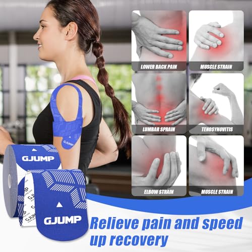 Image of Kinesiology Tape, 40 Count Precut Strips 2 Rolls Original Cotton Tape | Elastic Athletic Tape for Muscle Strain Relief & Joint Support, Latex Free Kinetic Tape, Waterproof & Breathable Sports Tape