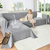 CAPALOCA Anti-Scratch Sectional Couch Covers for Sofa, 2 Pcs Water Resistant Couch Cover L Shape for Dog & Cat Pet-Friendly Non Slip Sofa Slipcovers Washable, 71'x 110' + 71'x 118', Grey
