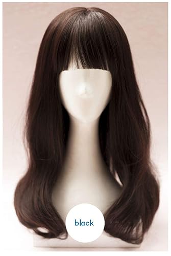 Miniatura 5 de LXUE Elegante cabello largo ondulado con flequillo con clip en piezas de cabello ondulado para mujer, 22 pulgadas, marrón claro