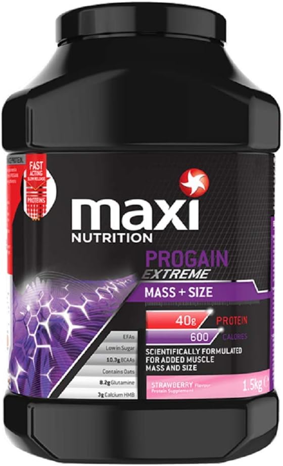 MaxiNutrition Progain Extreme Mass and Size Protein Shake Powder 1.5 kg - Strawberry by MaxiNutrition