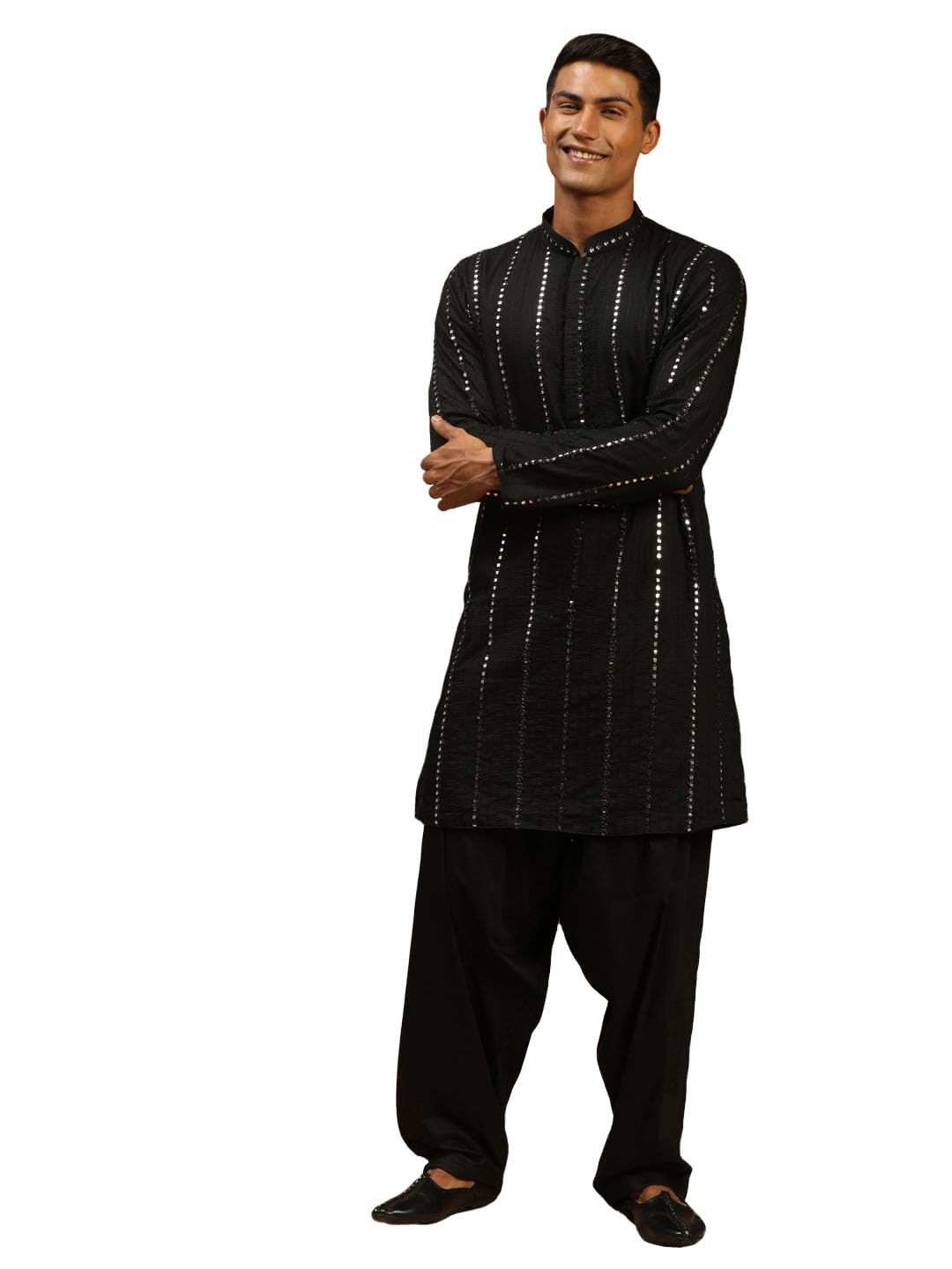 vastramay Men's Viscose Kurta and Patiala Set | Mirror work Embellished Viscose Kurta For Men With Fluid Fabric Patiala-picture-10
