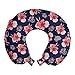 ABAKUHAUS Acquerello Cuscino da Viaggio, Pink Garden Flora, Accessorio in Schiuma di Memoria per Viaggio, 30 cm x 30 cm, Navy Blue Coral