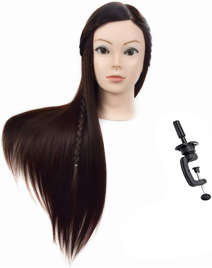 Synthetic Hair 30 Inches Cosmetology Mannequin Head Hairdressing Training Head Manikin Doll Head with Clamp Brown