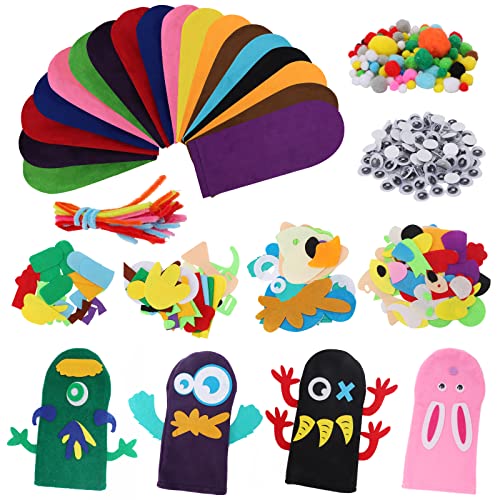 18 Pieces Diy Hand Puppets Making Kit Felt Sock Creative Art Craft Making Your Own Puppets Colorful Pompoms Wiggle Googly Eyes Storytelling Role Play Party Supplies #TOP13