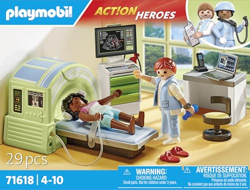 Playmobil 71618 Action Heroes: MRI with patient, realistic examination by the radiologist, made from over 80% recycled and bio-based materials, detailed play sets suitable for children ages 4+