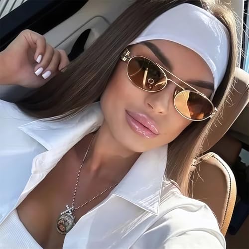 Image of Rmerom Retro Gold Metal Oval 90s Sunglasses for Women Small Chic Sunnies | Trendy Narrow Sun Glasses UV400 protection 2026 Fashion Accessories Vacation Must Haves Travel Beach Outfits