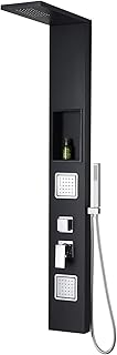 Duschpaneel Schwarz Matt mit Mischerventil inkl. integrierter Wandnische | Massagedusche paneel, Regendusche, Duschsystem mit Handbrause