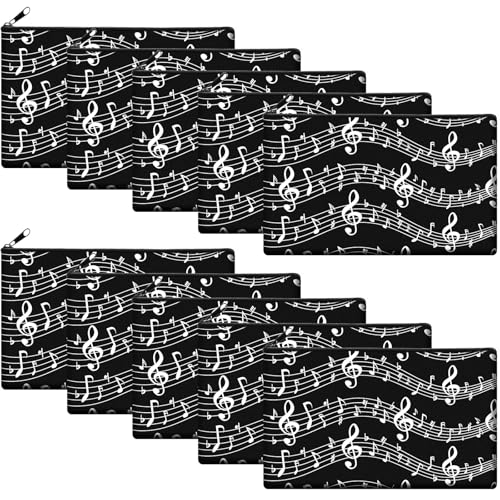 Sweetude 10 Pcs Musical Note Makeup Bag Music Teacher Gift for Women Thank You Lovers Cosmetic Bag Piano Travel Zipper Pouch for Teachers' Day Christmas Birthday Graduation(White)