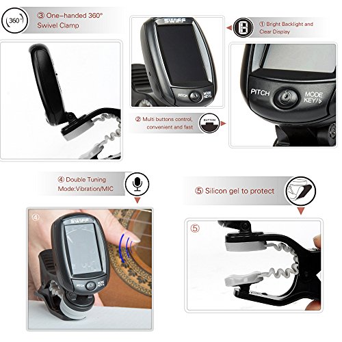 A3-CS Rotativo Sintonizador Clip-on LCD Display Colorido Suporta Vibração & Ajuste do Microfone para
