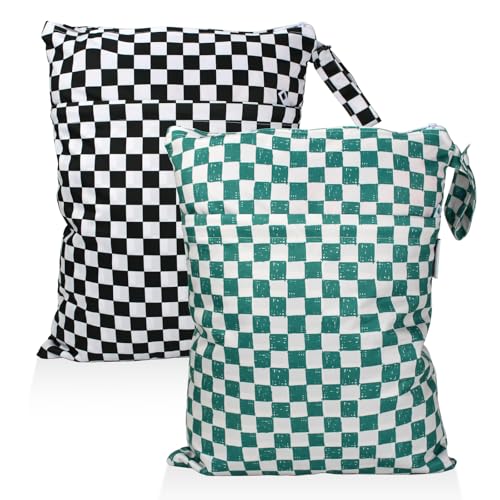 Image of Mama Koala 2 Pack Wet Dry Bags on the Go, Swimming Pool, Beach, in Gym, Fitness Center, Natatorium, Polyester Waterproof Diaper Bag with 2 Pockets, Portable, Reusable, Machine Washable - 12in /16in-021