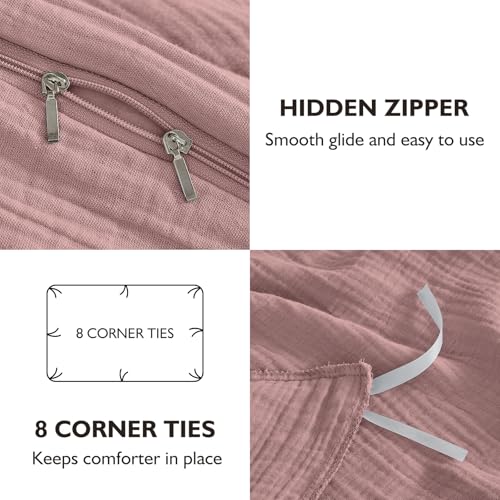 Image of EMME Muslin Cotton Duvet Cover Set Queen Size Linen Like Soft Breathable Lightweight Summer Comforter Cover Set with Zipper Closure (Queen, 90 inchx90 inch)