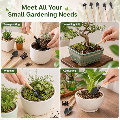 Juego de herramientas de jardinería mini 8 piezas miniatura 5