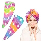 2 Pack Hair Towel Wraps for Kids Girls, Microfiber Hair Towel Mermaid Rapid Drying Towel with Button