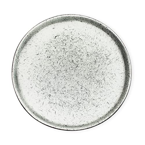 Roro Flat Ceramic Stoneware Charcoal Pencil Style Black White Matte Hand-Molded Modern High Edge Lipped Round Dinner | Serving Plates, 10.5 Inch Set Of 2 #TOP1