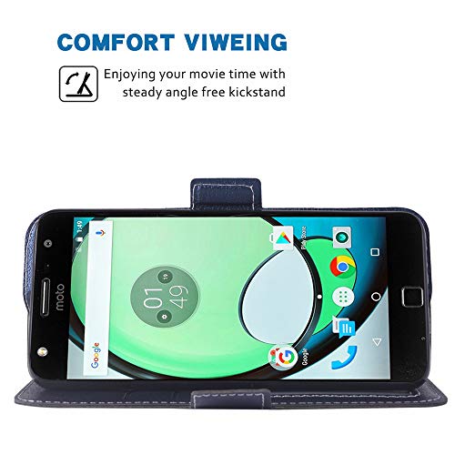 Phone Cover For Moto Z Play Folio Flip Wallet Case,Pu Leather Credit Card Holder Slots Full Body Protection Kickstand Hard Hybrid Protective Phone Cover For Motorola Motozplay Motoz Zplay Dark Blue #TOP2